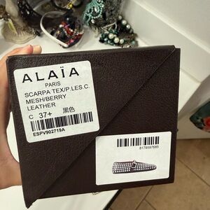 Alaia Black Mesh and Berry Leather Studded Loafers with Buckle